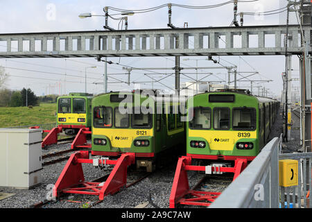 A Dart train at Clontarf Road railway station, Dublin City, Republic of Ireland Stock Photo