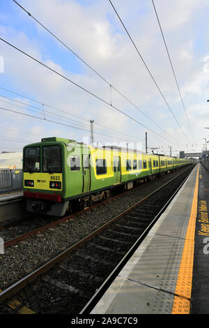 A Dart train at Clontarf Road railway station, Dublin City, Republic of Ireland Stock Photo