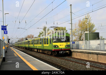 A Dart train at Clontarf Road railway station, Dublin City, Republic of Ireland Stock Photo