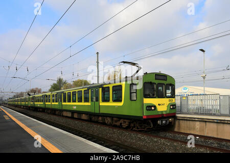 A Dart train at Clontarf Road railway station, Dublin City, Republic of Ireland Stock Photo