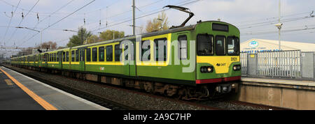 A Dart train at Clontarf Road railway station, Dublin City, Republic of Ireland Stock Photo