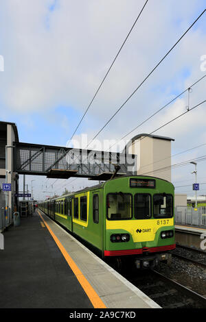 A Dart train at Clontarf Road railway station, Dublin City, Republic of Ireland Stock Photo