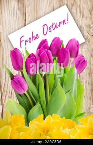 Tulips and German Happy Easter Stock Photo