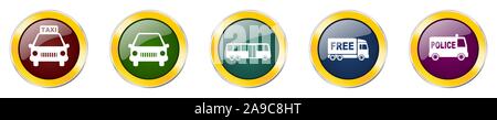 Set of colorful web glossy vector icons,  transport, bus, truck, car and vehicle buttons in eps 10 for webdesign and mobile applications on white back Stock Vector