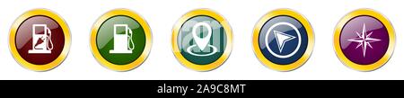 Set of colorful web glossy vector icons,  diesel, fuel, travel and adventure buttons in eps 10 for webdesign and mobile applications on white backgrou Stock Vector