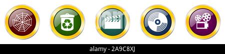 Set of colorful web glossy vector icons,  play, movie, video, garbage and recycle buttons in eps 10 for webdesign and mobile applications on white bac Stock Vector