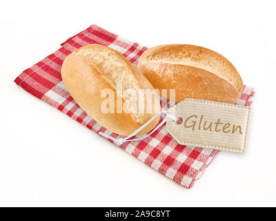Gluten label and wheat rolls Stock Photo