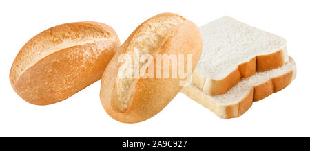 Wheat bread rolls and bread slices Stock Photo