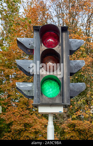 Vintage traffic light with a green light Stock Photo