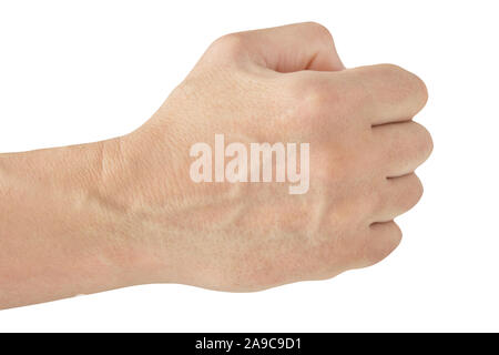 Male clenched fist isolated against white background Stock Photo