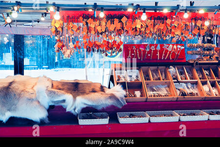 Reindeer fur horns Christmas Market Rovaniemi Finland Lapland new Stock Photo