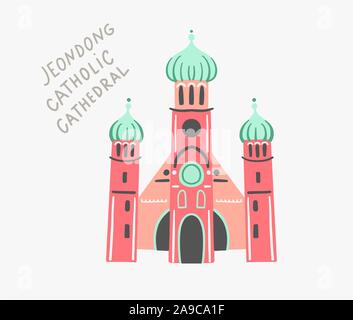 doodle flat vector illustration of jeondong catholic cathedral Stock Vector