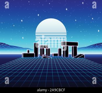 Neon landscape with 80s retro wave game style Stock Vector Image & Art ...