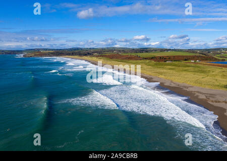 Aerial view of Long Strand In Owenahincha In West Cork In Munster Region; County Cork, Ireland, taken by drone Stock Photo