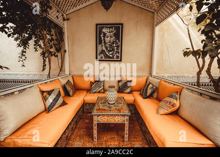 Riad detail interior in marrakesh Stock Photo