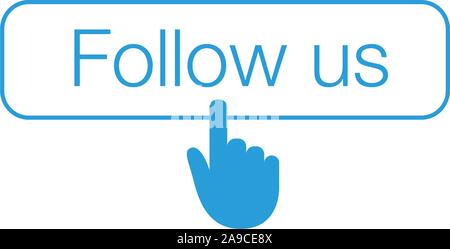 follow us blue button with hand cursor for web, ui, apps, brochures. Stock Vector illustration isolated Stock Vector