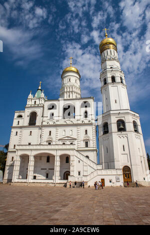 Moscow, Russia - August 14th 2011: A view of the impressive Ivan the Great Bell Tower and the Assumption Belfry on the left, located within the Moscow Stock Photo