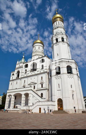 Moscow, Russia - August 14th 2011: A view of the impressive Ivan the Great Bell Tower and the Assumption Belfry on the left, located within the Moscow Stock Photo