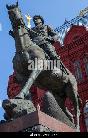 Moscow, Russia - August 14th 2011: A statue of the historic Red Army General - Marshal Georgy Zhukov, located near the Kremlin in the city of Moscow, Stock Photo