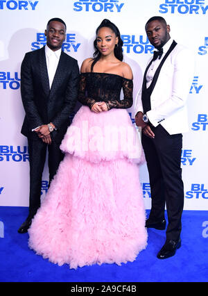 (left to right) Stephen Odubola, Karla-Simone Spence and Rapman arriving at the premiere of Blue Story at the Curzon Mayfair cinema in London. PA Photo. Picture date: Thursday November 14, 2019. Photo credit should read: Ian West/PA Wire Stock Photo