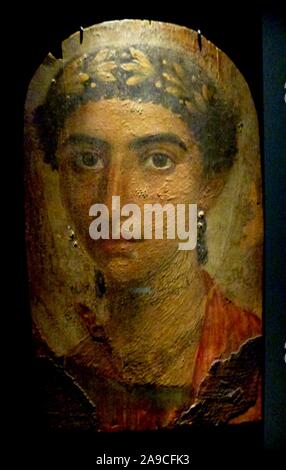 Fayum Portraits. Ancient Greek funeral paintings from 3rd century BC to 3rd century A.D. Egypt. Naturalistic mummy paintings. Stock Photo