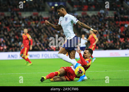 London, UK. 14th Nov, 2019. Marcus Rashford of England wins the tackle during the UEFA European Championship Group A Qualifying match between England and Montenegro at Wembley Stadium, London on Thursday 14th November 2019. (Credit: Leila Coker | MI News) Photograph may only be used for newspaper and/or magazine editorial purposes, license required for commercial use Credit: MI News & Sport /Alamy Live News Stock Photo