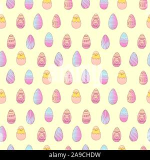 Handdrawn easter seamless pattern with decorated easter eggs , vector illustration Stock Vector
