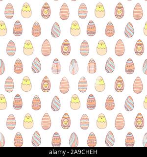 Handdrawn easter seamless pattern with decorated easter eggs , vector illustration Stock Vector