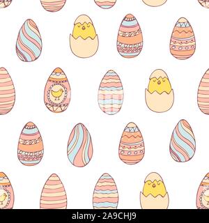Handdrawn easter seamless pattern with decorated easter eggs , vector illustration Stock Vector