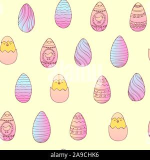 Handdrawn easter seamless pattern with decorated easter eggs , vector illustration Stock Vector