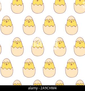 Handdrawn easter seamless pattern with chiken in egg , vector illustration Stock Vector
