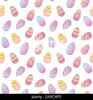 Handdrawn easter seamless pattern with decorated easter eggs , vector illustration Stock Vector