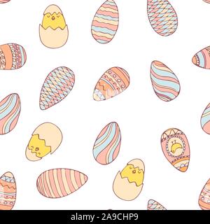 Handdrawn easter seamless pattern with decorated easter eggs , vector illustration Stock Vector