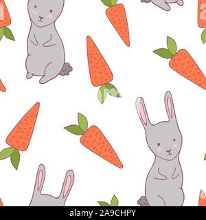 Handdrawn easter seamless pattern with bunny and carrot , vector illustration Stock Vector