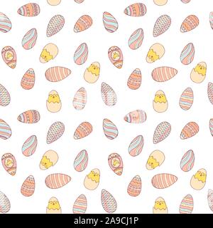Handdrawn easter seamless pattern with decorated easter eggs , vector illustration Stock Vector