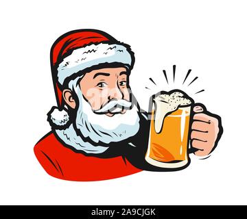 Santa claus with a beer. Christmas vector illustration Stock Vector