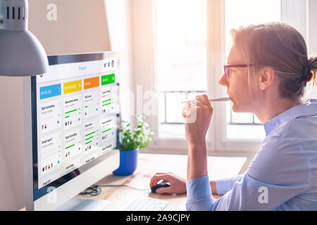 Agile framework board for lean product development with scrum or kanban methodology, project management with iterative or incremental strategy, young Stock Photo