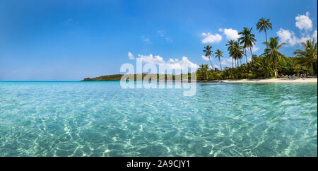 Beach vacation holidays landscape panorama of tropical paradise island with turquoise blue transparent sea water, pristine coast, panoramic view, trav Stock Photo