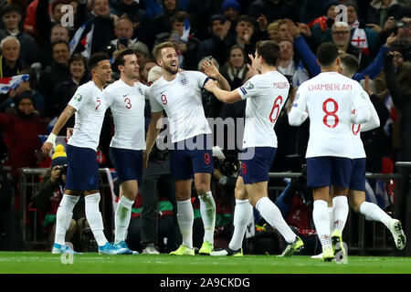 Wembley Stadium, London, UK. 14th Nov, 2019. European Championships 2020 Qualifier, England versus Montenegro; Harry Kane of England celebrates as he scores for 3-0 in the 24th minute - Editorial Use Credit: Action Plus Sports/Alamy Live News Stock Photo