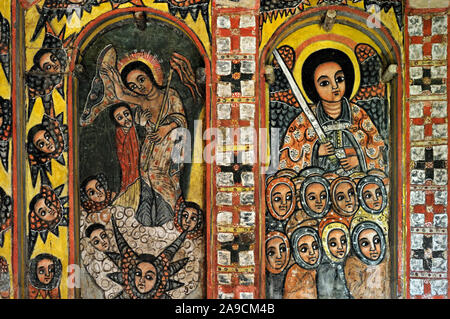 Murals inside Narga Selassie church on Dek Island, Lake Tana, Ethiopia Stock Photo