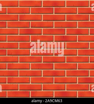 Brick wall seamless pattern with scratched tiled red stones Stock Vector