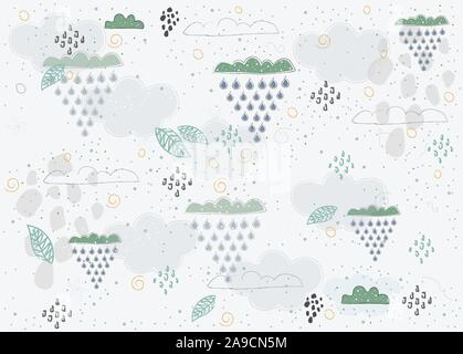 Blue and white sky and clouds on white. Vector Illustration. Vector Illustration. Stock Vector
