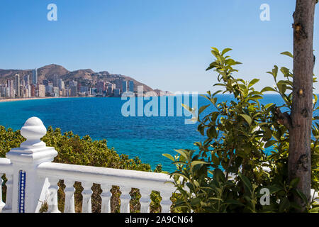 The view from Placa del Castell overlooking Levante Beach in Benidorm, Spain. Stock Photo