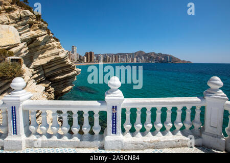 The view from the Balcon del Mediterraneo at Placa del Castell overlooking Levante Beach in Benidorm, Spain. Stock Photo