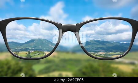 View through glasses sharp with glasses unsharp without glasses Stock Photo