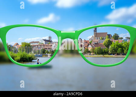 View through glasses sharp with glasses unsharp without glasses Stock Photo