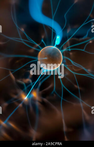 An image of a plasma lamp with moving light beams Stock Photo
