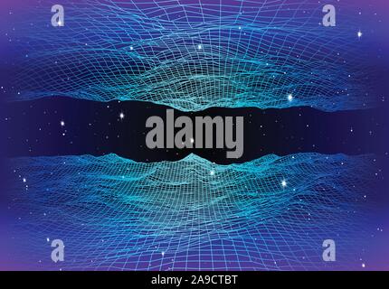 Retro neon background with 80s styled laser grid and stars Stock Vector