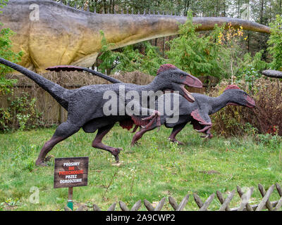 BALTOW, POLAND - OCTOBER 19..2019  Poland. Jurassic Park in Bałtów. Reconstruction of the velociraptor from the exhibition in the open air park. Stock Photo