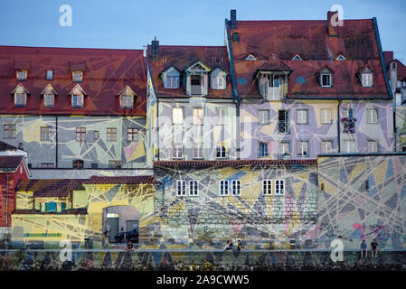 Old town of Regensburg in a very special light on 'Welterbetag' (World Heritage Day) Stock Photo